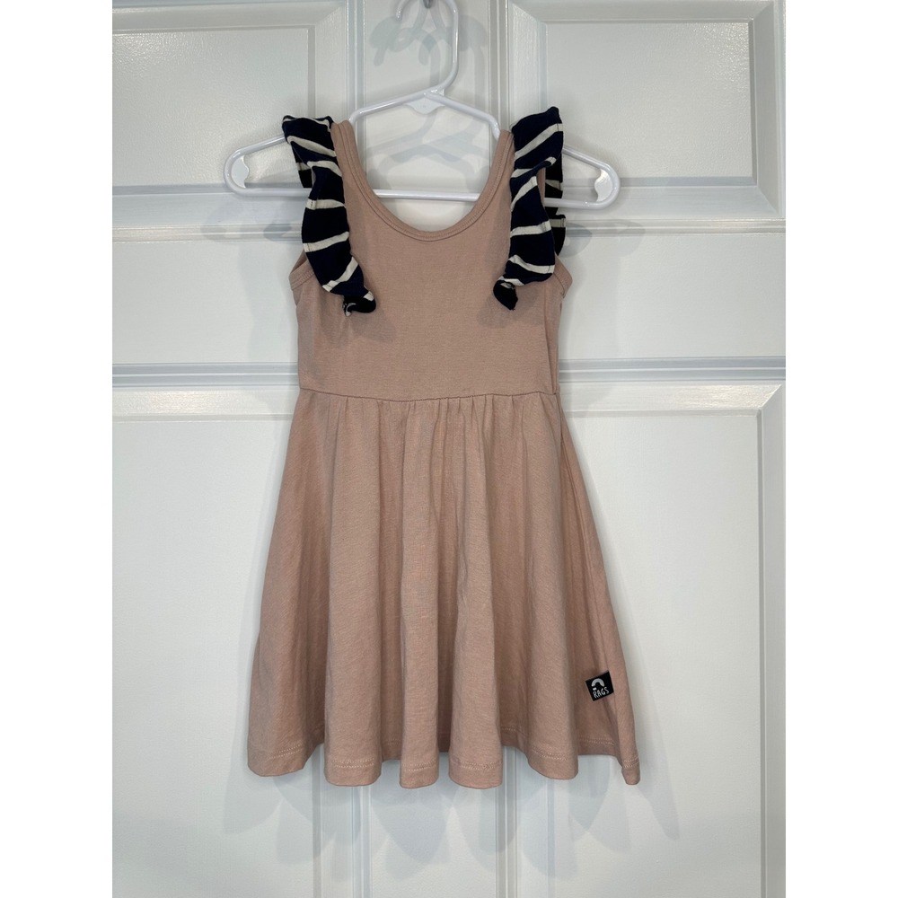 Rags Kids Size 2T Rose Pink Dress Ruffle Sleeve Stripe